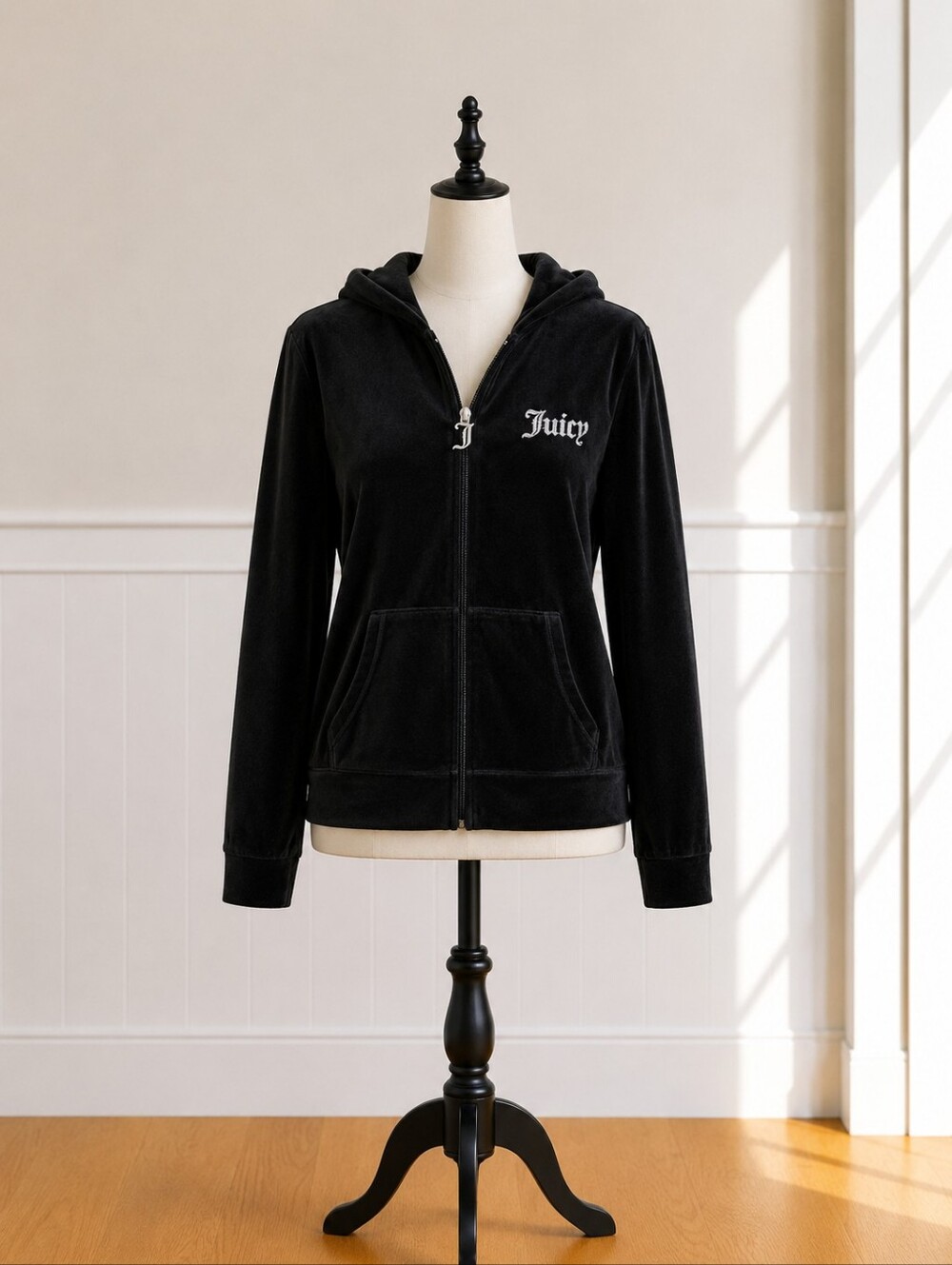 Juicy Couture Black Velour Zip Hoodie